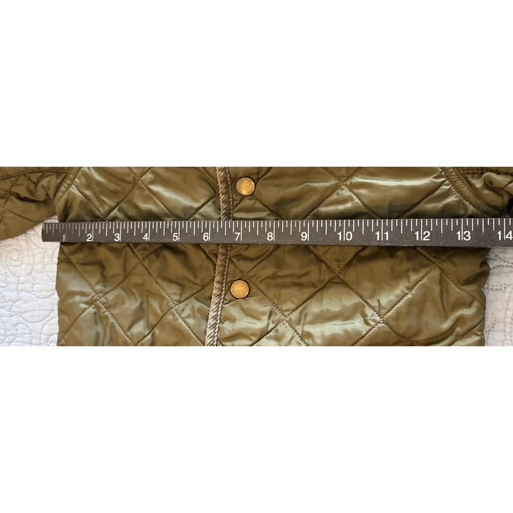Barbour Alderley Jacket Kids Youth Size 6/7 Green Quilted Elbow Patches